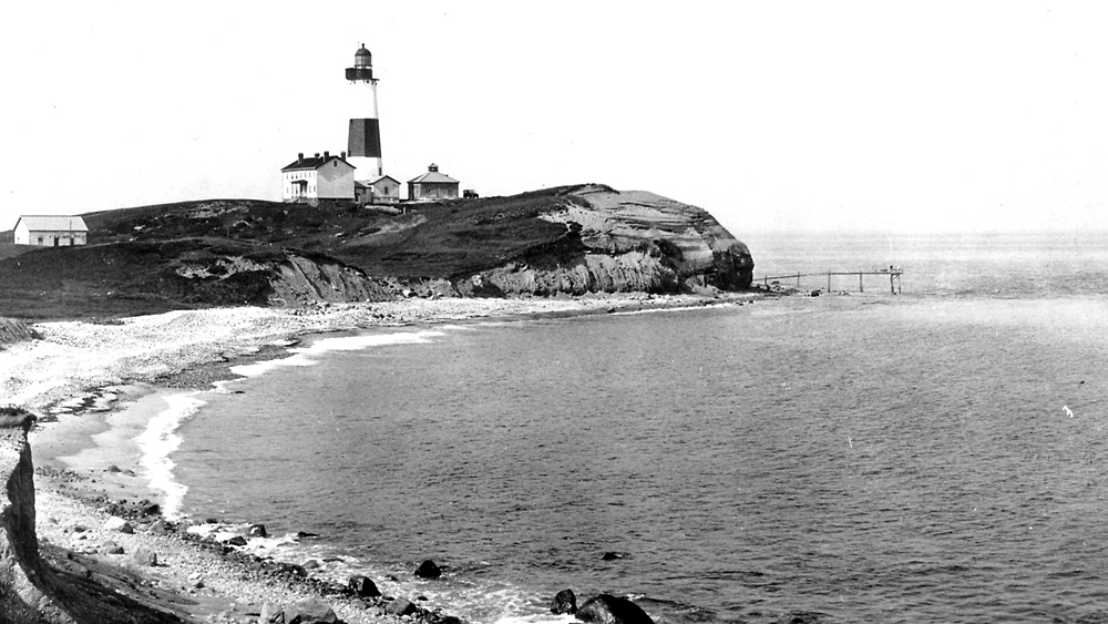 Montauk Point Lighthouse and spring fishing pier.